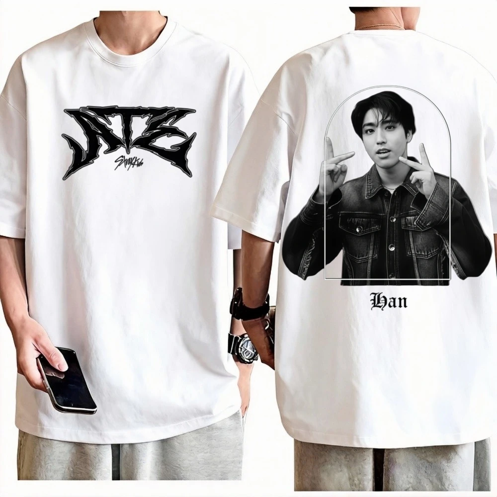 2026 Unisex Stray Kids ATE Han Double Sided T-Shirt 100% Cotton Crew Neck Short Sleeve Oversized K-Pop Casual Graphic Tee