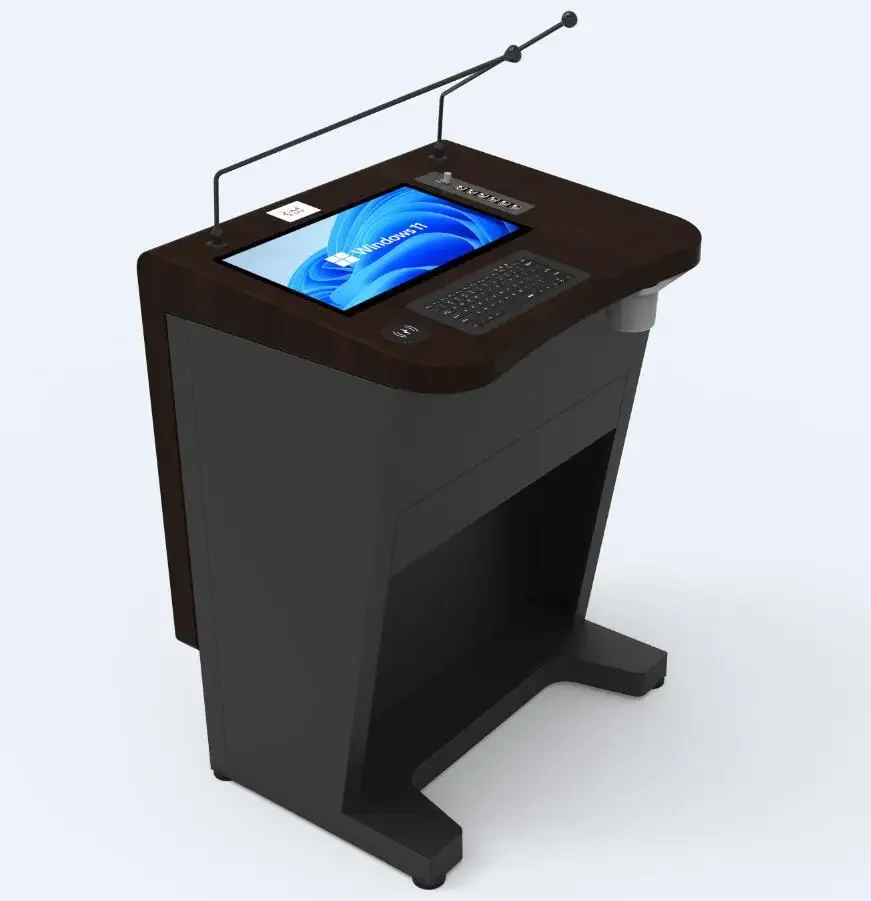 Electric Height Adjustable Podium Double Screen Station School and Conference Hall Lectern Microphone Pulpit