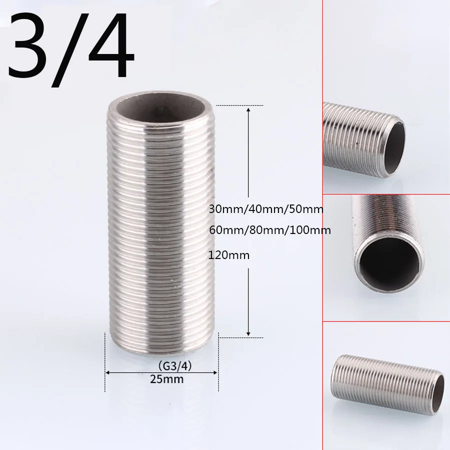 304 Stainless Steel External Thread Round Pipe 1/4 3/8 1/2 3/4 1\