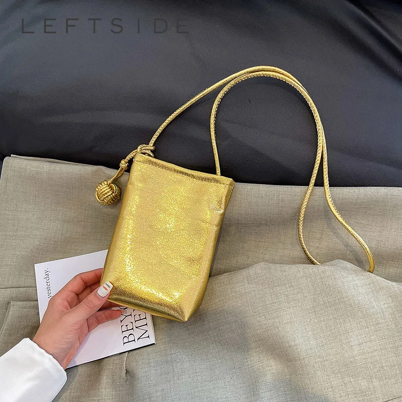 Mini Gold Cute PU Leather Shoulder Bag Lady Handbags and Purses Women 2024 Korean Fashion Solid Color Silver Crossbody Bag