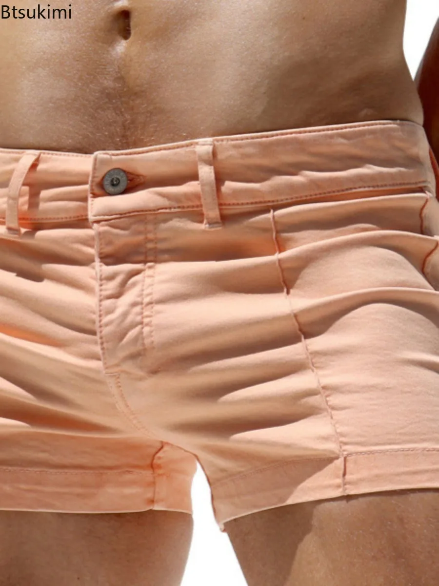 New 2025 Men's Casual Slim Shorts Sexy Low Waist Beach Style Solid Outdoor Vacation Short Pants Summer Fashion Basic Men Shorts