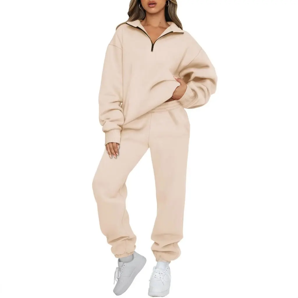 

Women's Solid Color Pocket Sweater Pants Sports Suit New Europe And the United States Popular in Stock