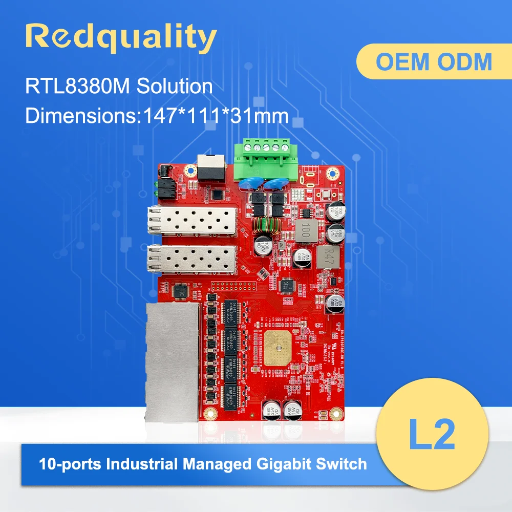 Gigabit Industrial L2 Managed Switch 2*SFP+8*RJ45 Port Type Fiber Network Switch PCBA VLAN QoS SNMP STP RSTP Industrial PCBA Hub