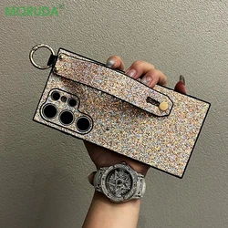 Ring Wristband Holder Shiny Diamonds Case for Samsung S24 Ultra S21 S22 S23 Ultra S24 Plus Shockproof Camera Silicone Soft Cover