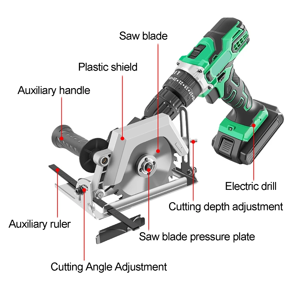 Electric Drill to Circular Saw Head Adapter Cutting Converter Woodworking Tool Table Saw Modified Attachment 30mm Cutting Depth