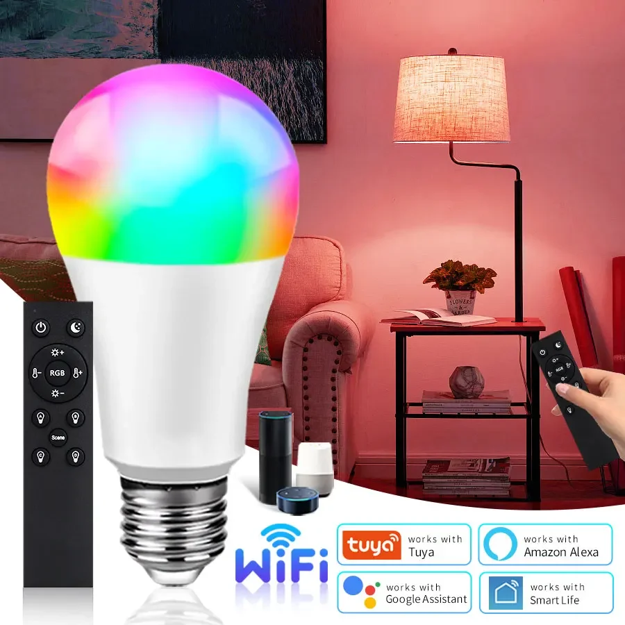 Tuya Smart WiFi Bulb E27 18W 12W 15W Smart Life APP Voice Control Dimmable LED Lamp With 2.4G Remote Work With Alexa Google Home