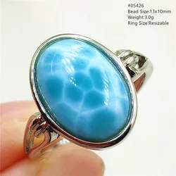 Natural Blue Larimar Oval Adjustable Ring Jewelry Water Pattern Real Larimar For Women Men Healing Fashion Stone AAAAAA