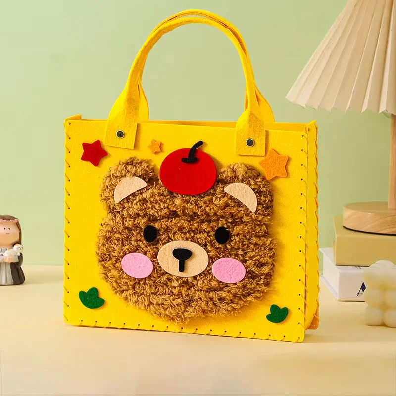 Creative Hand Sewn Handbag Material Kits for Kids Children Beginner DIY Felt Animal Bag Threading Sewing Learning Craft Toys