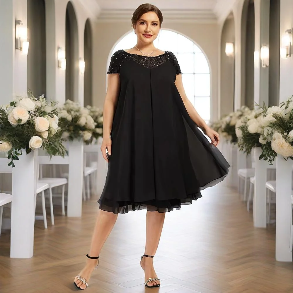 

FELICITY Customized Plus Size Mother of the Bride Dress 2025 A-line V-Neck Chiffon Beading Sequins Party Wedding Guest Dresses