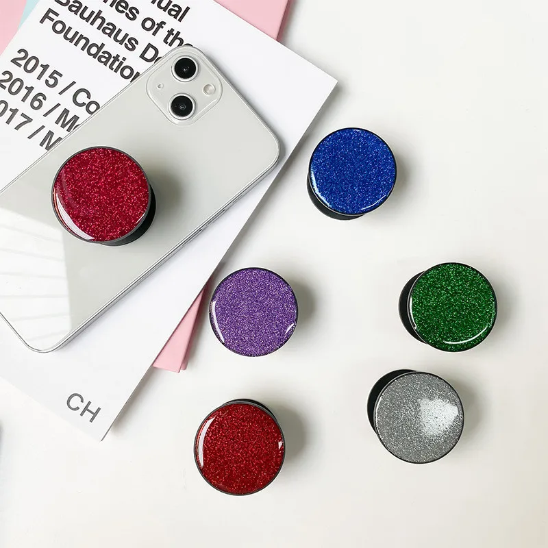 

Блестящий круглый держатель-подставка из ПВХ для телефона, складной кронштейн-держатель для пальцев, аксессуар-гнездо для iPhone 15, 16, 17, Xiaomi