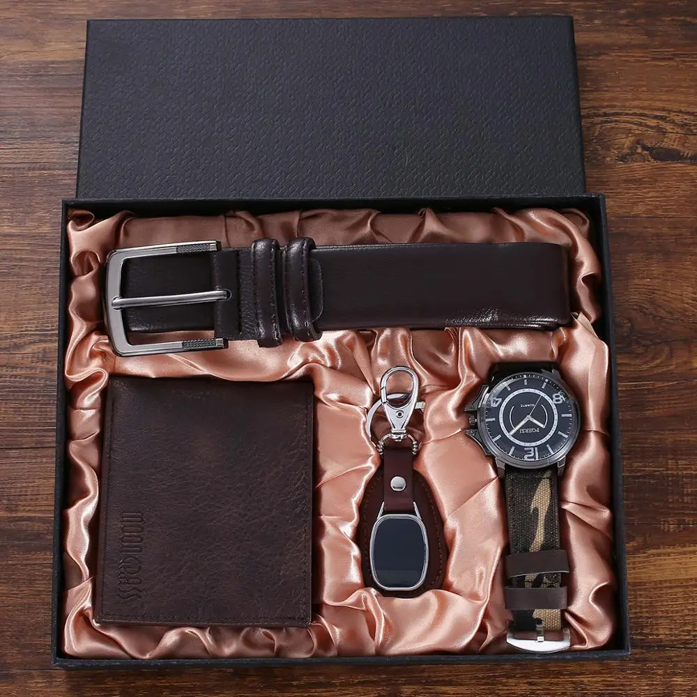 Fashion Creative Boutique Gift Set Beautifully Packaged Watch Leather Belt Wallet Keychain 4pcs/set Gifts for Men Drop Shipping