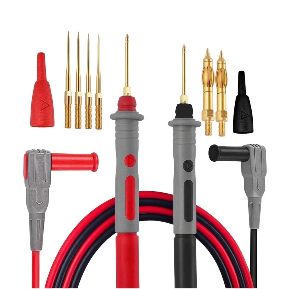 Interchangeable Probe Tips Multimeter Test Cable Kit Non-damaging Pin Tips Safe Insulation Piercing For Standard Multimeters