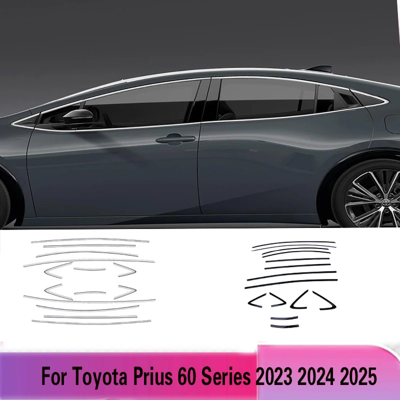 

For Toyota Prius 60 Series 2023 2024 2025 ABS Piano Black Full Set Window Moulding Decoration Cover Trim Window Frame Styling