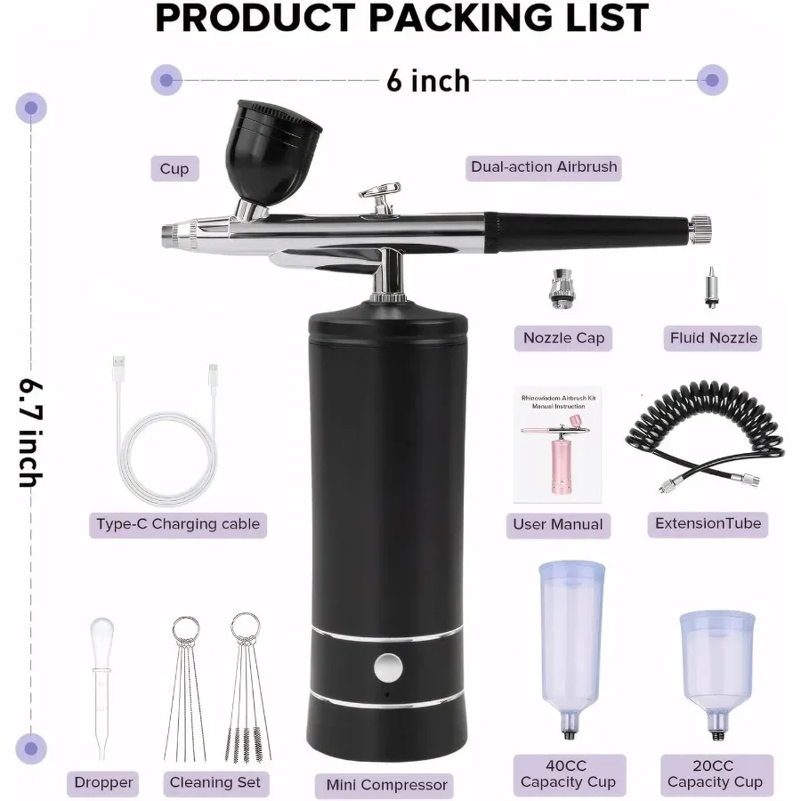 ชุดพ่นสีแบบพกพา ชาร์จซ้ำได้ ประสิทธิภาพสูง หัวฉีดขนาด 0.3 มม. สำหรับแต่งหน้า แต่งตัว ทำเล็บ ลายสัก