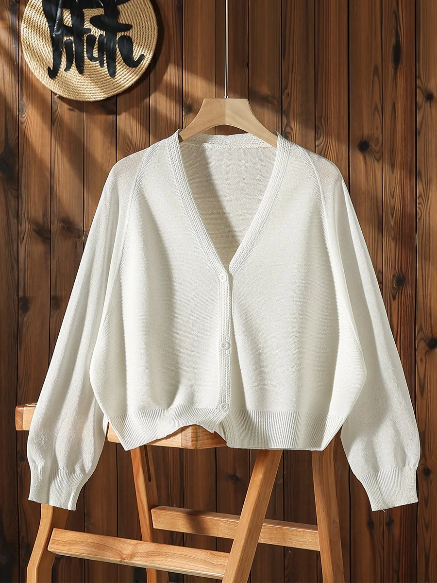 High Quality Short Bat Sleeved Ice Silk Sunscreen Cardigan Thin Women's Summer Knitted Air-conditioned Sweater Outerwear