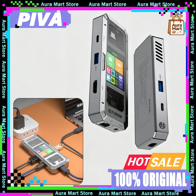 PIVA G71 7 in 1 Aluminum Alloy Office Docking Station Smart Screen Display Type-C to HDMI2.0 USB3.0 HUB PD100W Adapter