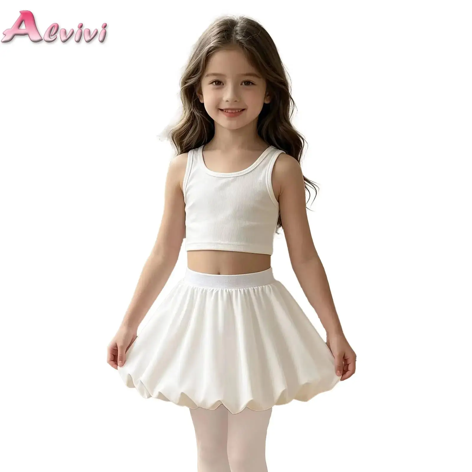 

High Waist Bubble Skirt Kids Girls Elastic Waistband Spring Summer Sweet Style Short Skirt Anti-Light Walking Geometric Pattern