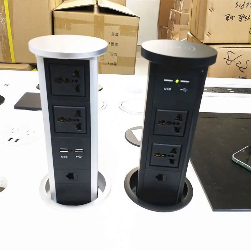 Universal Plug Hydraulic Pop-Up Kitchen Socket Air Spring Electric Desktop Pop-Up Socket Socket with Dual USB Charger