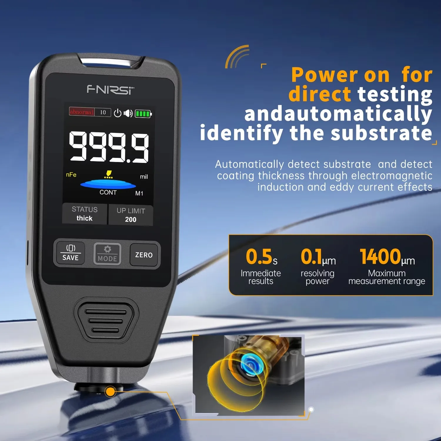 FNIRSI CTG-20 Car Coating Meter 0-1400μm Non Destructive Testing of Automotive Paintwork Fe NFe Fe+Zn Automatic Recognition view 2