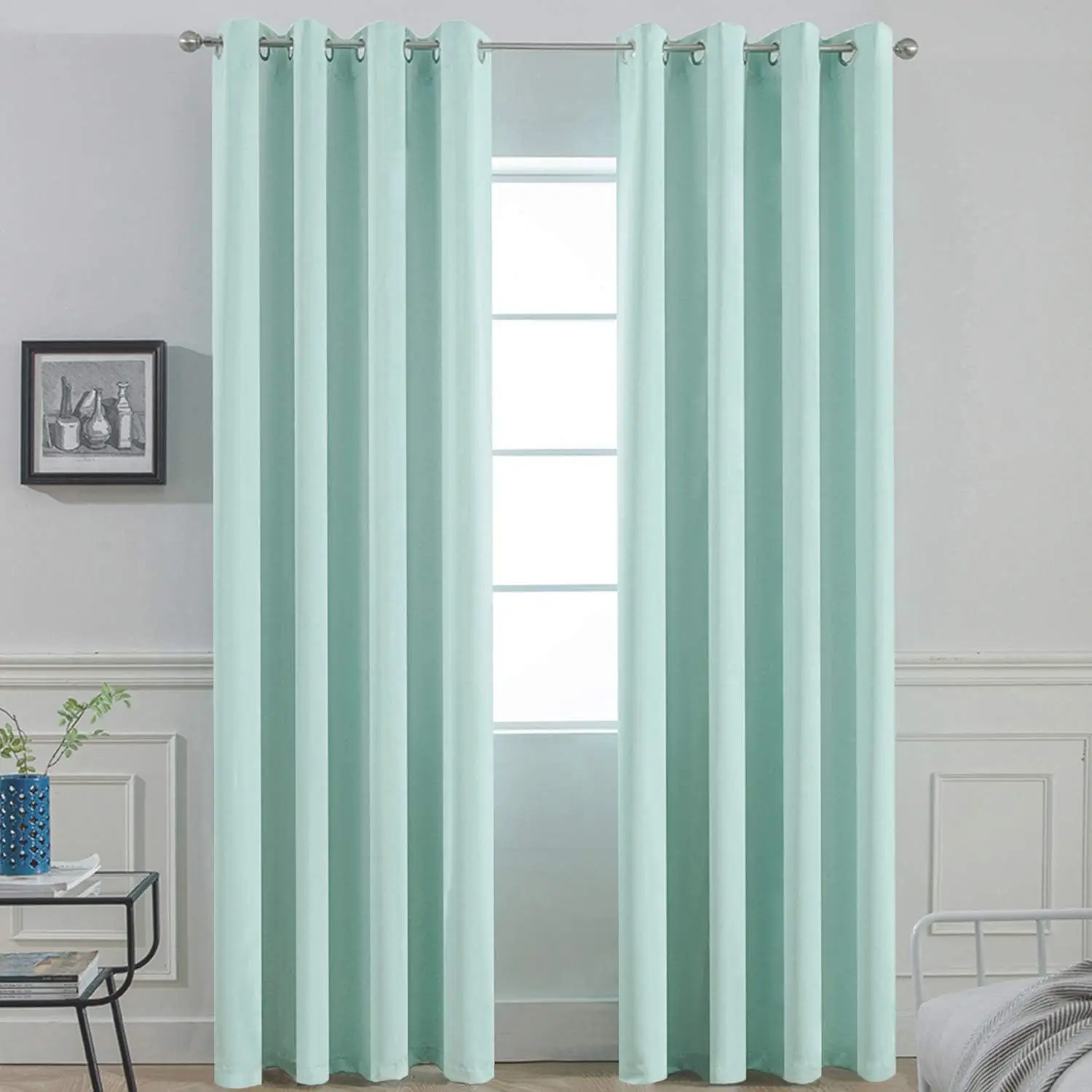 

Aqua Blackout Curtains 84 Inch Length Light Blocking Thermal Insulated Room Darkening Solid Grommet Window Treatment Dra