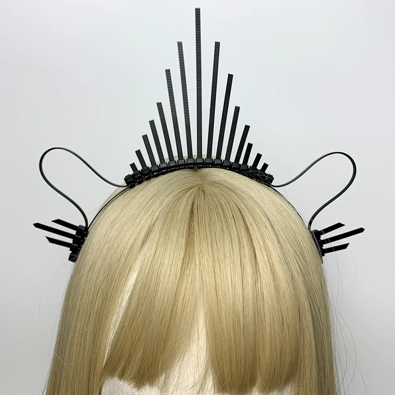 Black Halo Crown Headband Sun Goddess Crown Bohemian Wedding Halloween Accessories Plastic Spike Headdresses DIY Lolita Tiara