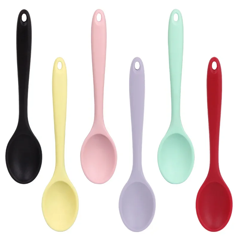 1pc Silicone Soup Spoon Heat Resistant Ramen Porridge Tablespoons Kitchen Food Skimmer Colander Salad Honey Rice Mixer Scoop