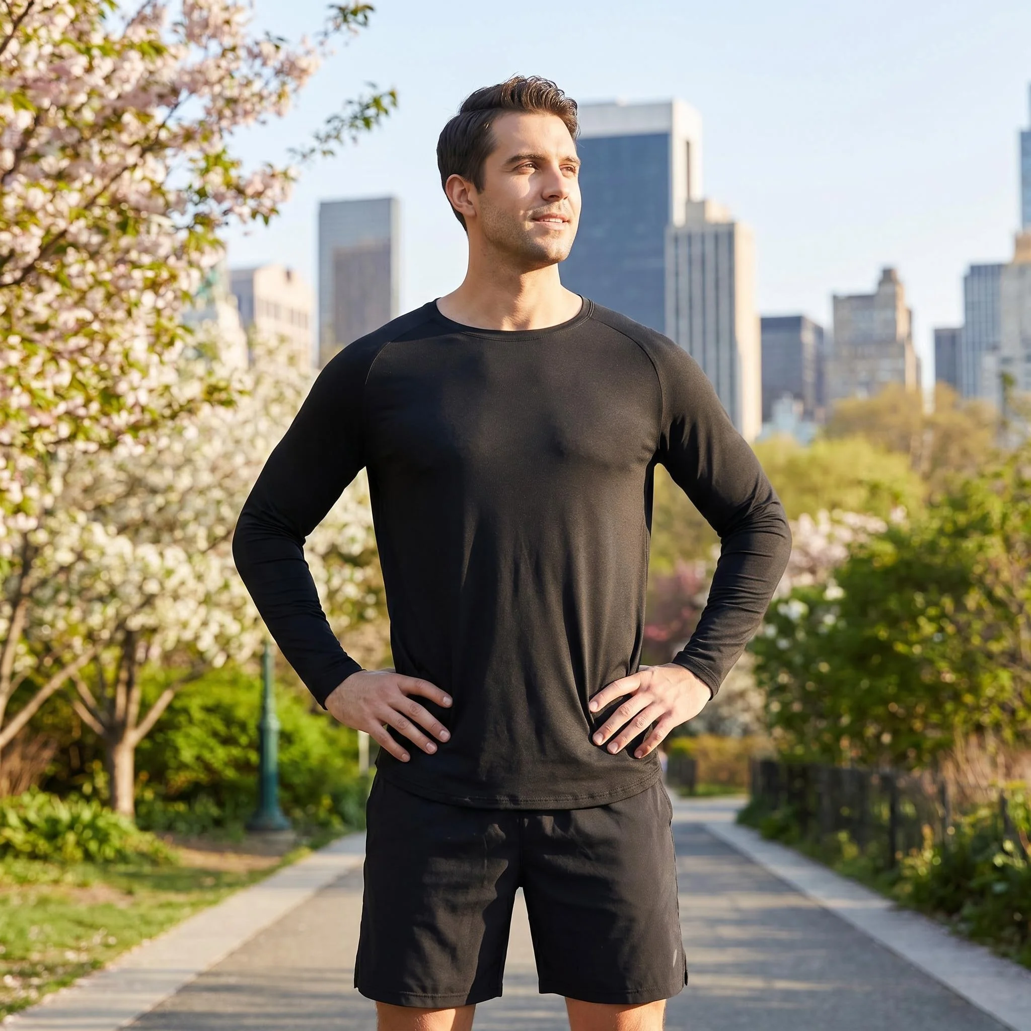 Plain Cotton Breathable Long Sleeve Clothing Gym Fitness Bodybuilding Sport T-shirts Mens Workout Casual Slim Fit Autumn Shirts