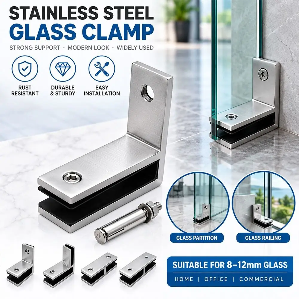 Stainless Steel Glass Clamp Bracket 90 Degree 180 Degree Stainless Steel Glass Clamp Heavy Duty Satin Finish