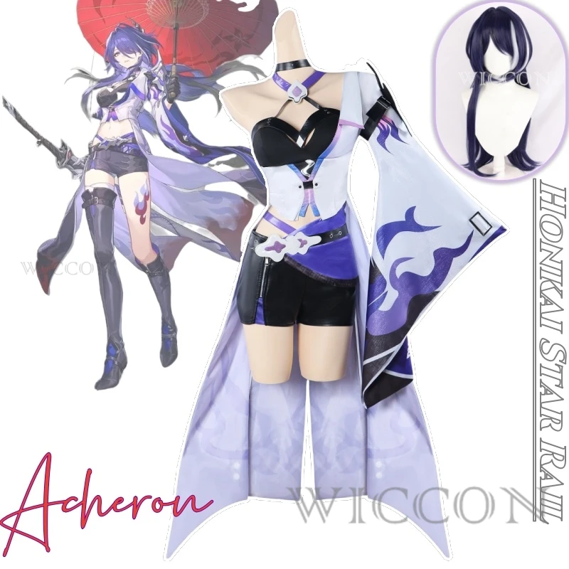 

Anime Game Honkai Star Rail Cosplay Acheron Costume Clothes Uniform Wig Cosplay Honkai Star Rail Acheron New Roles Woman Set