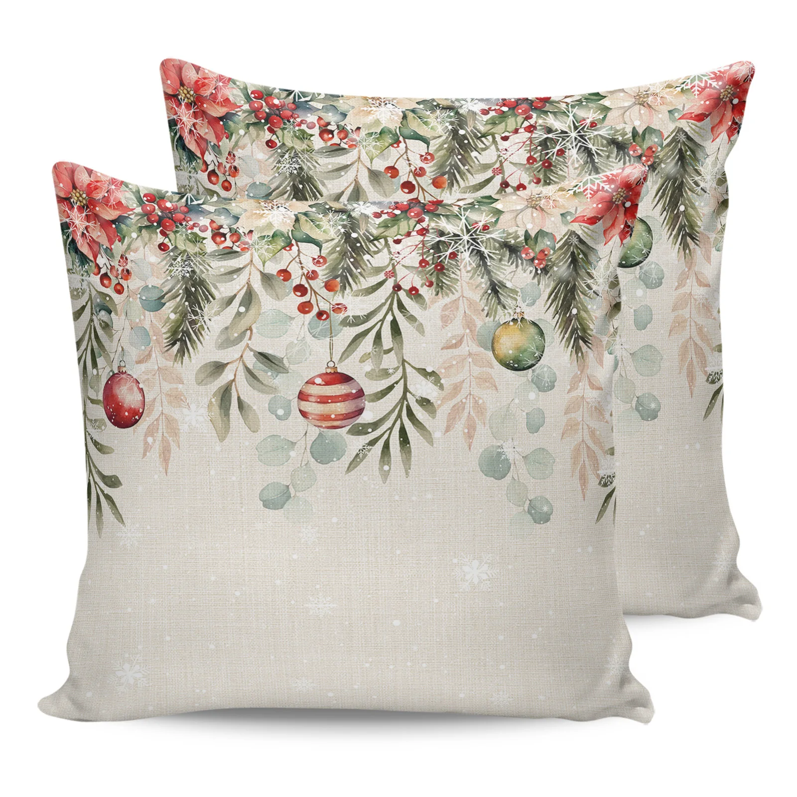 Winter Poinsettia Berry Christmas Ball Eucalyptus 2/4PCS Outdoor Garden Waterproof Cushion Cover Home Decor 45/60cm Pillow Case