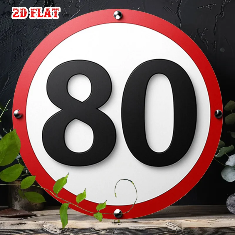 2D Flat, 1pc Round Aluminum Traffic Sign - 80 Speed Limit, Red Border, Black Numbers, Rustic Metal Wall Art, 19.99x19.99 cm, P