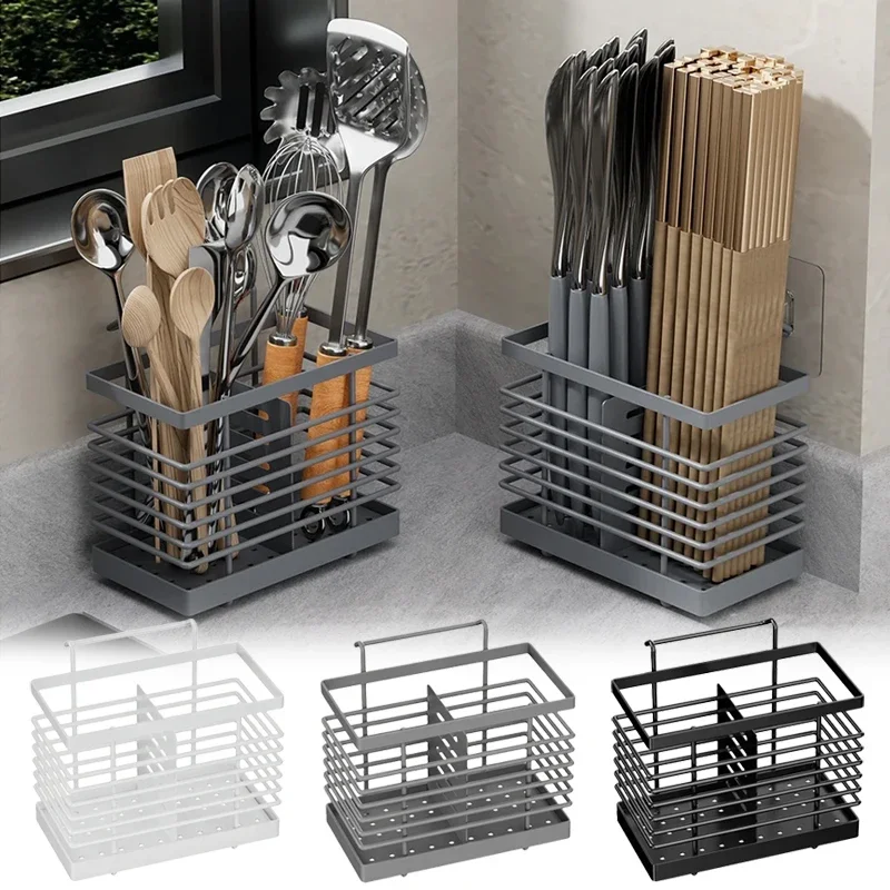 

1PC Hanging Kitchen Cutlery Holder Sink Caddie Cutlery Drainer Stainless Steel Kitchen Caddie Spoon and Fork Chopstick Organizer