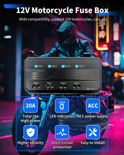 Imagen 2 del producto Caja de conexiones de fusibles para coche, motocicleta, vehículo, 12V MAX 20A, soporte de circuito con luz indicadora LED, accesorios resistentes al calor
