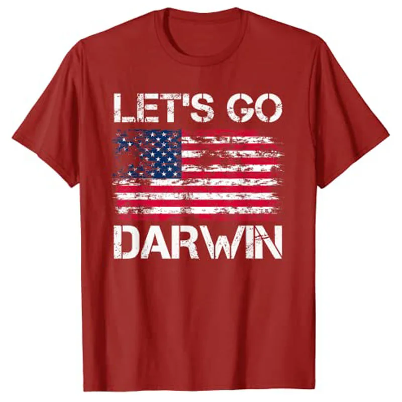 Let's Go Darwin US Flag Vintage T-Shirt Patriotic Tee Tops Men Clothing Customized Products