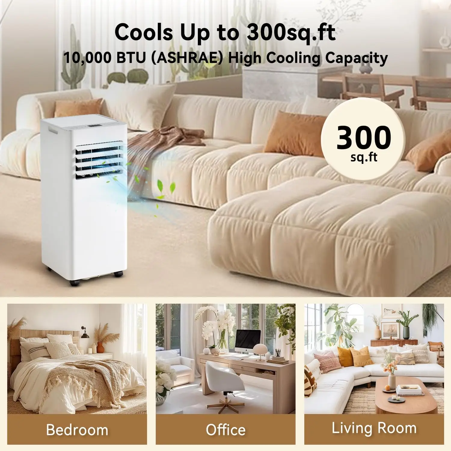 10000 BTU Portable Air Conditioners, 4-IN-1 AC Unit, Fast Cooling, Dehumidifier, Fan & 24H Timer Quiet Sleep, W/Remote Control