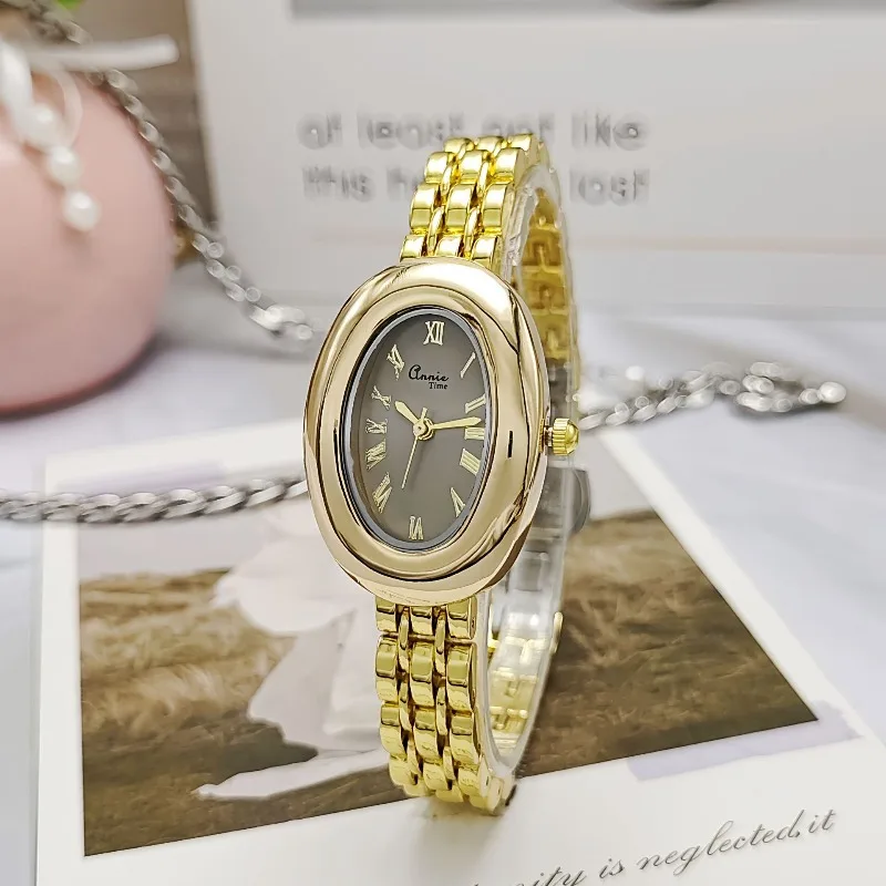 موضة العلامة التجارية امرأة فتاة البيضاوي نمط ساعة كوارتز فاخرة المعادن سوار فولاذي ساعات المعصم Montre فام Relógio Feminino دروبشيبينغ #5