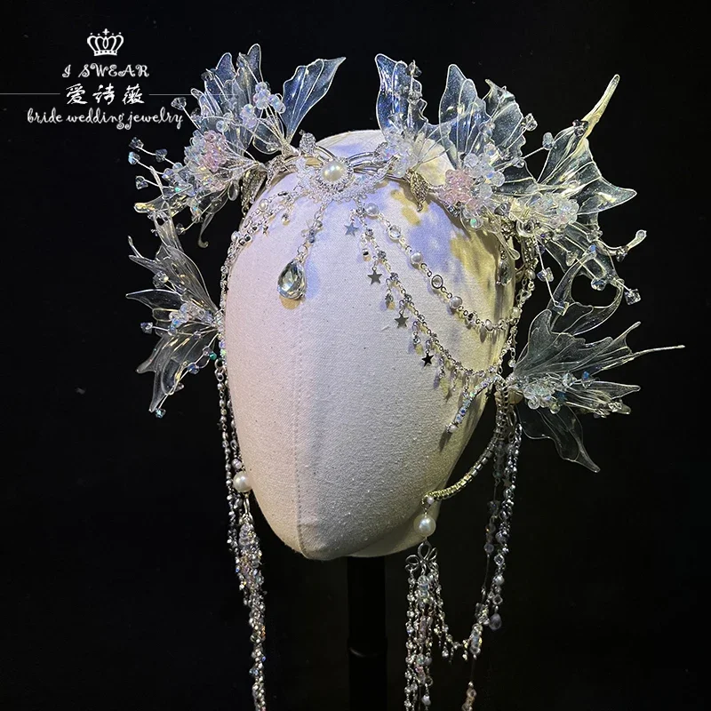 美容エキゾチックなスタイルマーメイドプリンセスヘッドドレスマーメイドヘアクラウン韓服スタイル額装飾妖精帽子蝶ティアラ