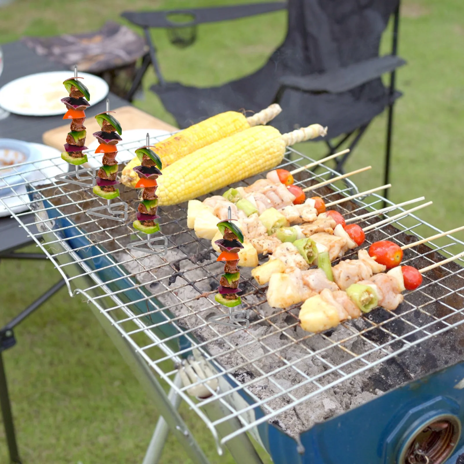 

10Pcs Metal Skewers for Kabob Stainless Steel Triangle Barbecue Skewers for Meat Vegetables Camping Indoor Grilling Bbq Supplies