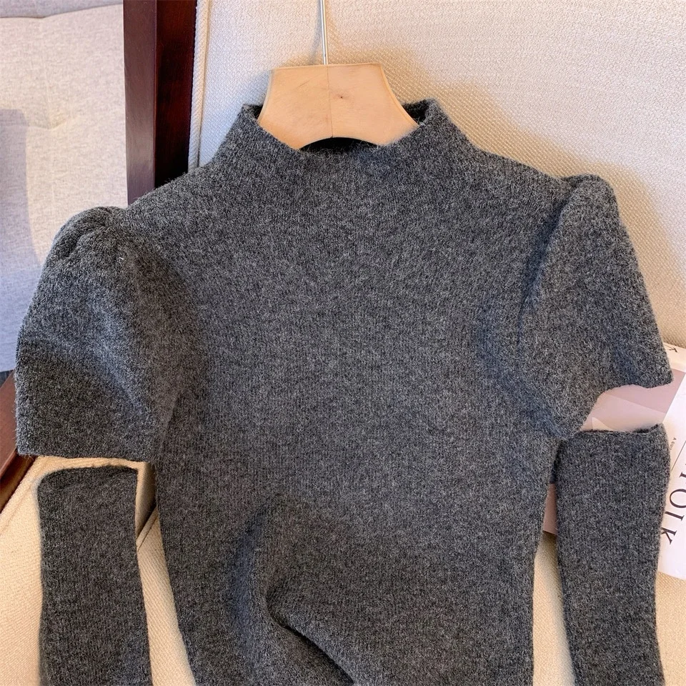 

Вязаный свитер со съемными рукавами, женский оверсайз, осенний фонарь с застежкой на талии и клапаном, вязаный крючком, элегантный школьный свитер в консервативном стиле