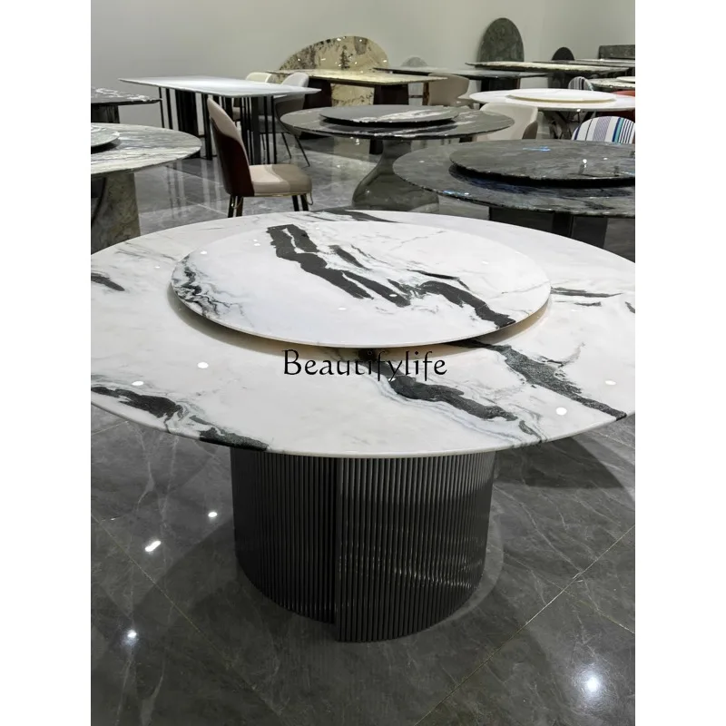 

White Luxury Stone Dining Table High-End round Table Light Luxury Villa with Turntable Imported Natural Marble