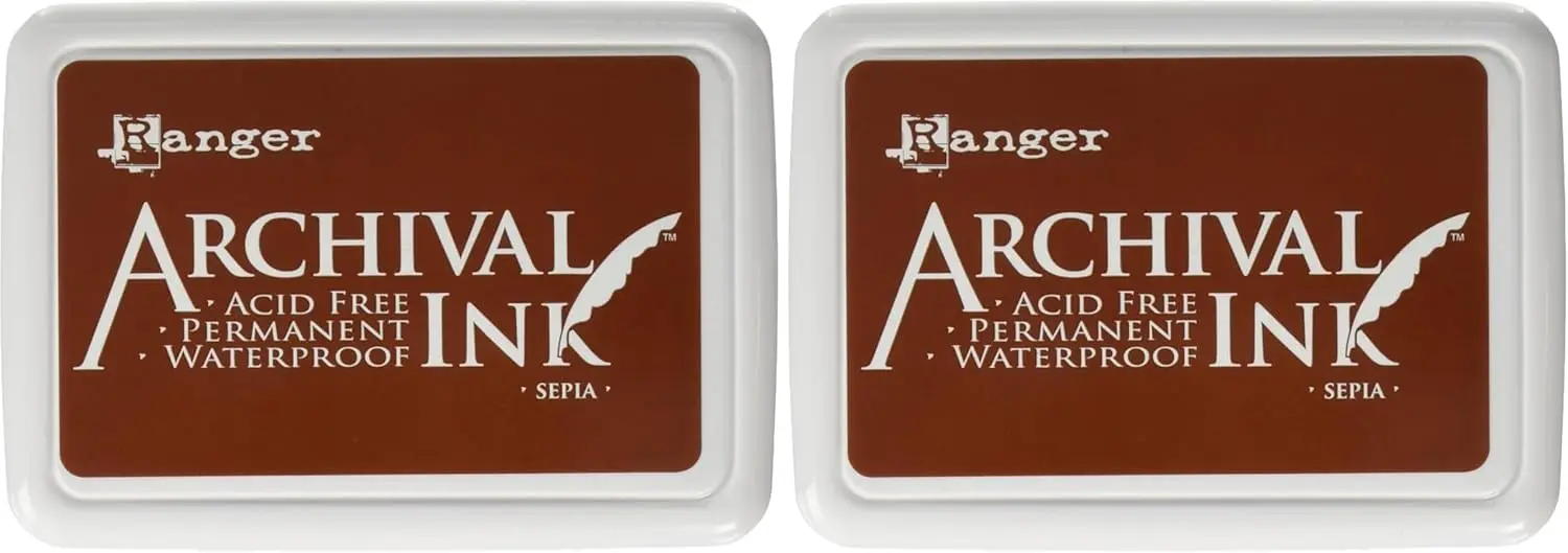 

Archival Inkpad Sepia Pack of 2 - Permanent Waterproof Ink for Stamping on Paper, Acid-Free Non-Toxic