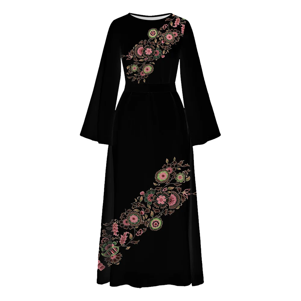 Autumn Ramadan Abaya Long Sleeve Muslim Islam Turkey Abaya Vestidos Vintage Casual Holiday Women Tunic Robe Floral Printed Dress