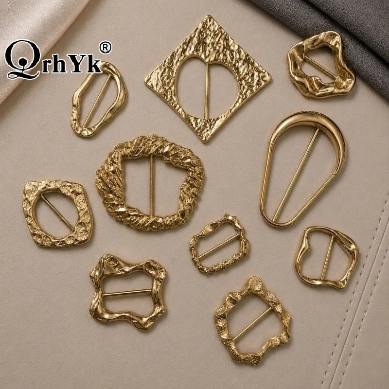 Assorted Gold Metal Irregular Shaped Buckles Textured Surface For DIY Sewing Scarf Belt Clothing Decor Craft Projects