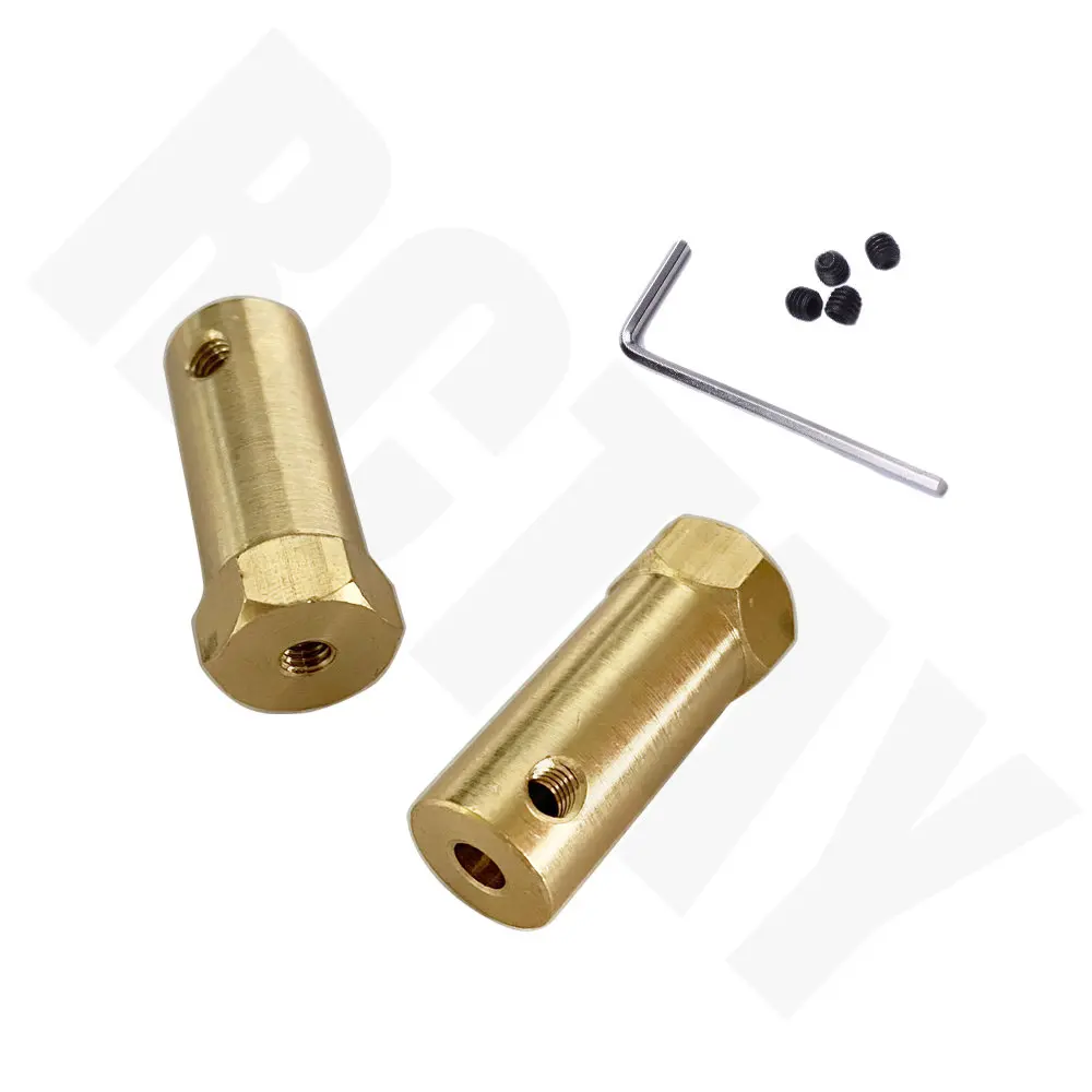 Hexagonal Brass Coupling Motor Conector com Parafusos Chave Modelo, Carro Rodas Pneus Eixo, 2mm, 3mm, 3mm, 4mm, 5mm, 6mm, 7mm, 8mm