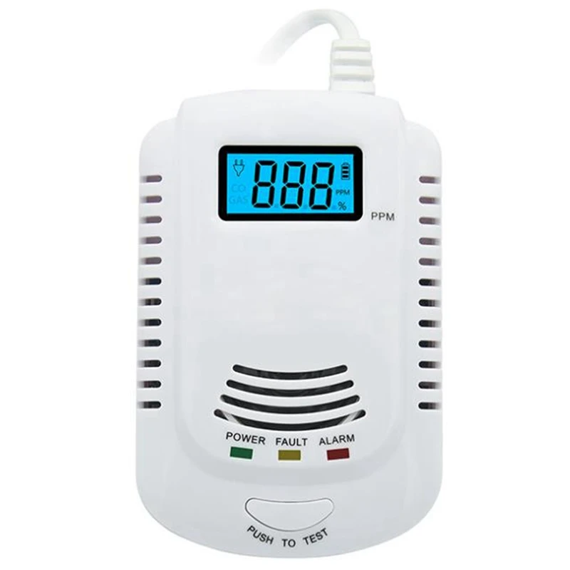 

HOT SALE Gas Detector Voice Warning Kitchen Alarm Kit Independent Combustible Natural LCD Display Gas Leak Sensor Alarm EU Plug