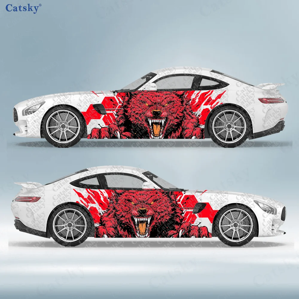 

2pcs Raging Wolf Hexagon Block Car Side Wraps, Self-Adhesive PVC Waterproof & Scratch-Resistant Stickers, Car Accessory Gift