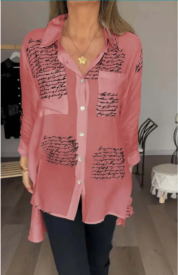 Summer Women's Shirt New Sexy V-neck Long Sleeved Casual Loose Long Shirt Fashion Print Button Swallowtail Shirt