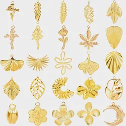 Plant Cross Flower Stainless Steel Charms For Jewelry Making Supplies Personality Tulip Leaves Pendant DIY Earrings Charm Bulk