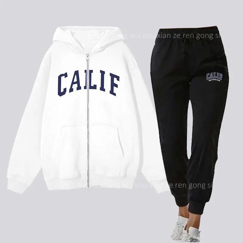 

2025 New Womens Set Zipper Cardigan Hoodie Sweatpant Two-piece Fashion CALIF Letter Jogging Clothing Chandals Famale Sports Sui