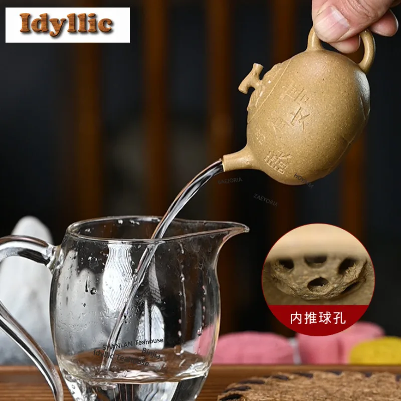 140ml Creative Yixing Purple Clay Teapots Handmade Persimmon Pot Raw Ore Gold Section Mud Kettle Chinese Zisha Tea Set Tableware